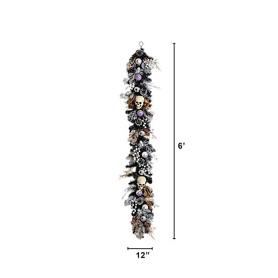 Nearly Natural 6ft Black Skulls Eyeballs Spiders Indoor Garland