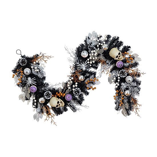 Nearly Natural 6ft Black Skulls Eyeballs Spiders Indoor Garland