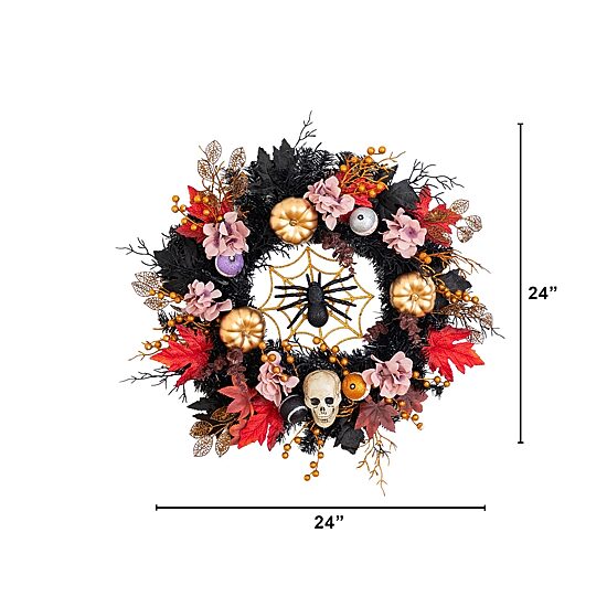 Nearly Natural 24" Skulls Spiders Pumpkins Wreath