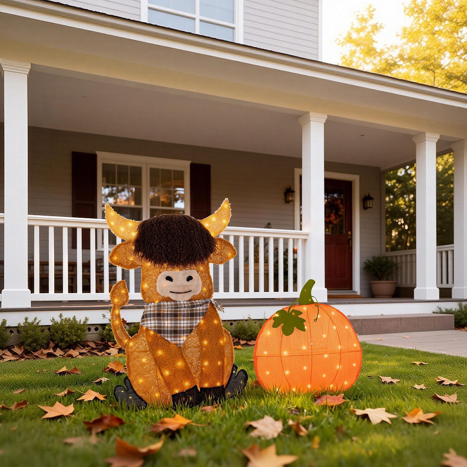 Glitzhome Pumpkin Highland Cow Thanksgiving Yard Art