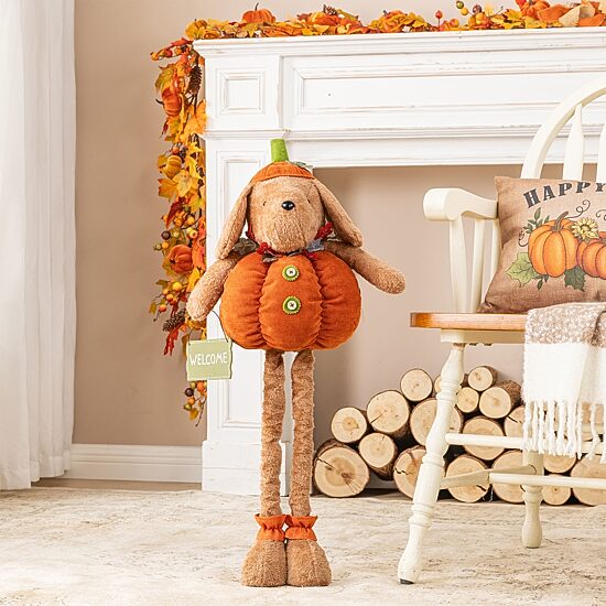Glitzhome 29" Fabric Pumpkin Dog Tabletop Decor