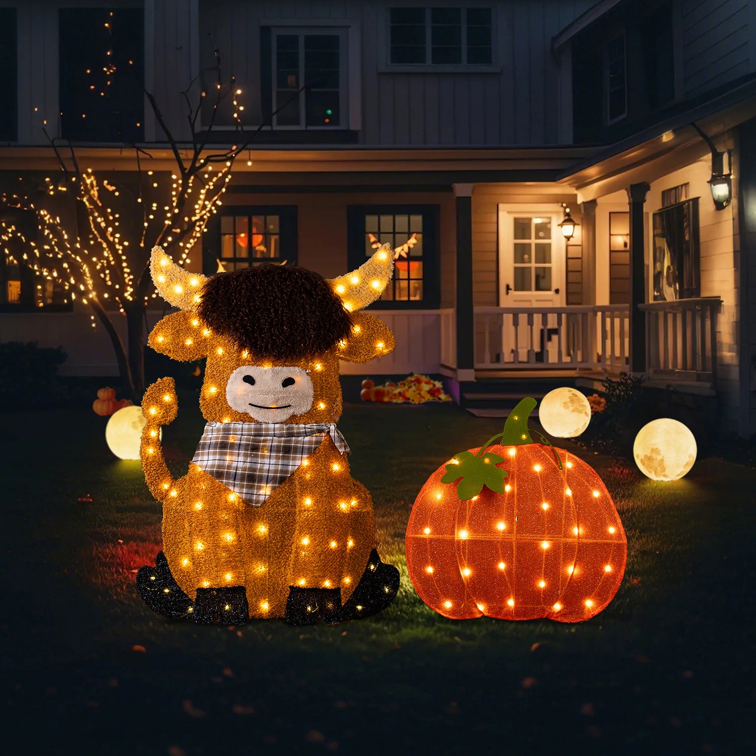 Glitzhome Pumpkin Highland Cow Thanksgiving Yard Art