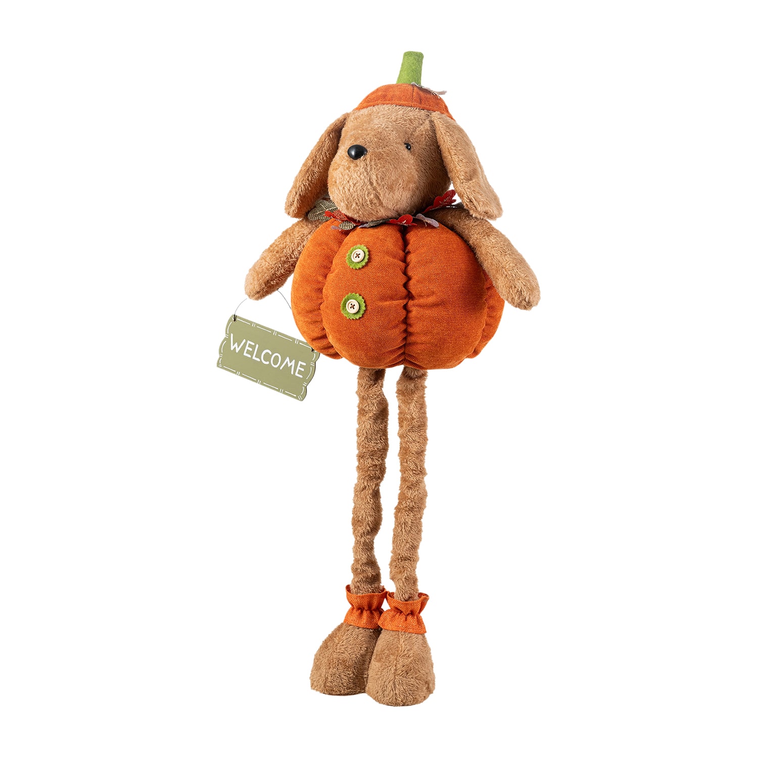 Glitzhome 29" Fabric Pumpkin Dog Thanksgiving Tabletop Decor