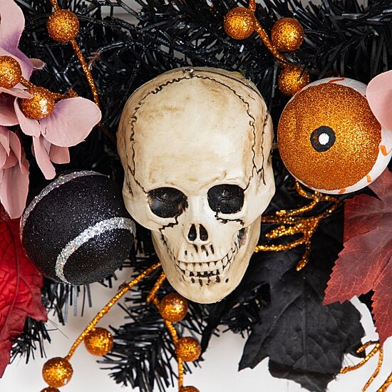 Nearly Natural 24" Skulls Spiders Pumpkins Wreath