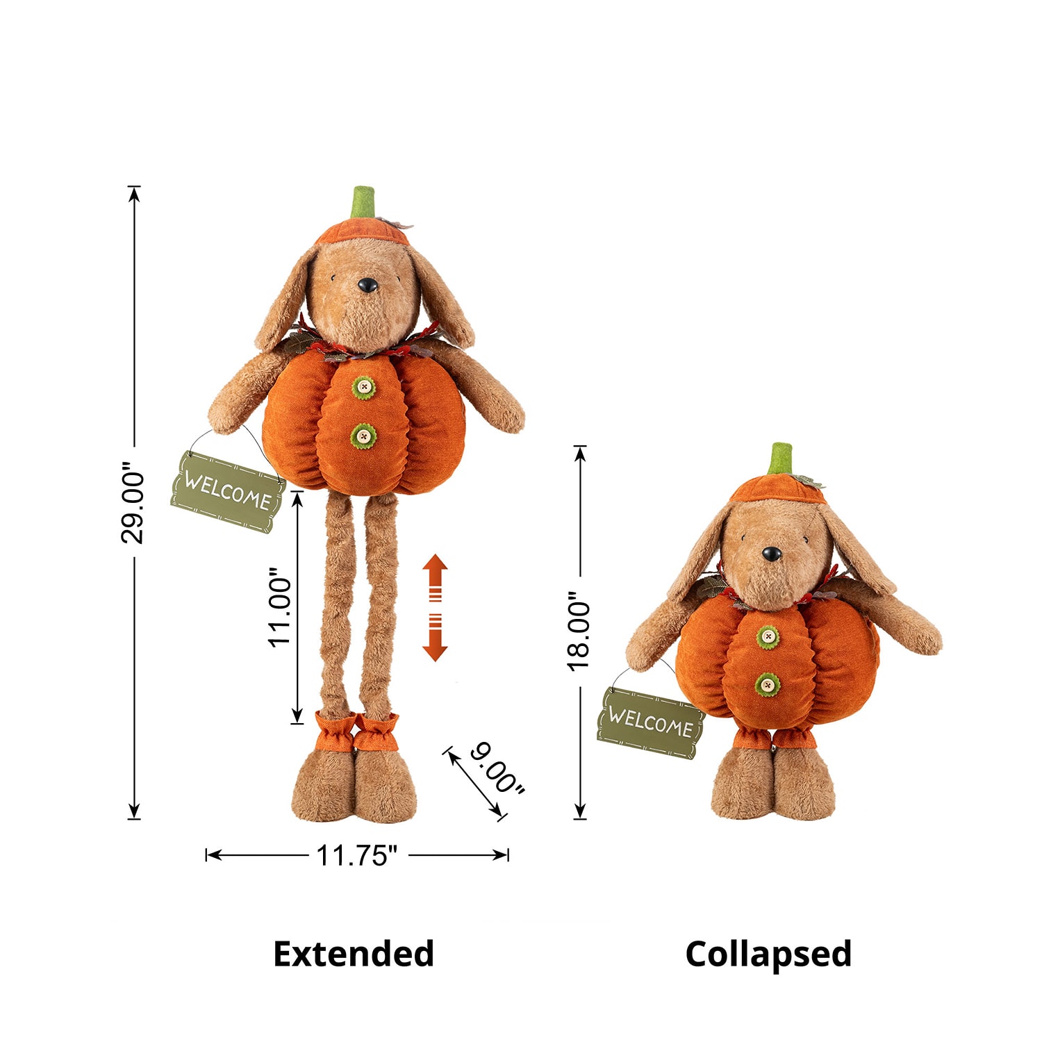 Glitzhome 29" Fabric Pumpkin Dog Thanksgiving Tabletop Decor