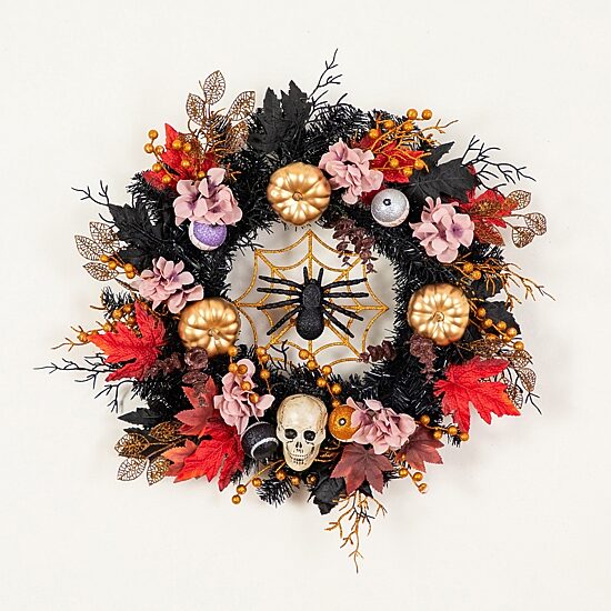 Nearly Natural 24" Skulls Spiders Pumpkins Wreath