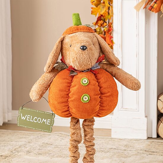 Glitzhome 29" Fabric Pumpkin Dog Tabletop Decor