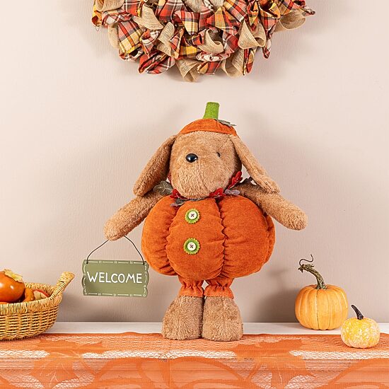 Glitzhome 29" Fabric Pumpkin Dog Tabletop Decor