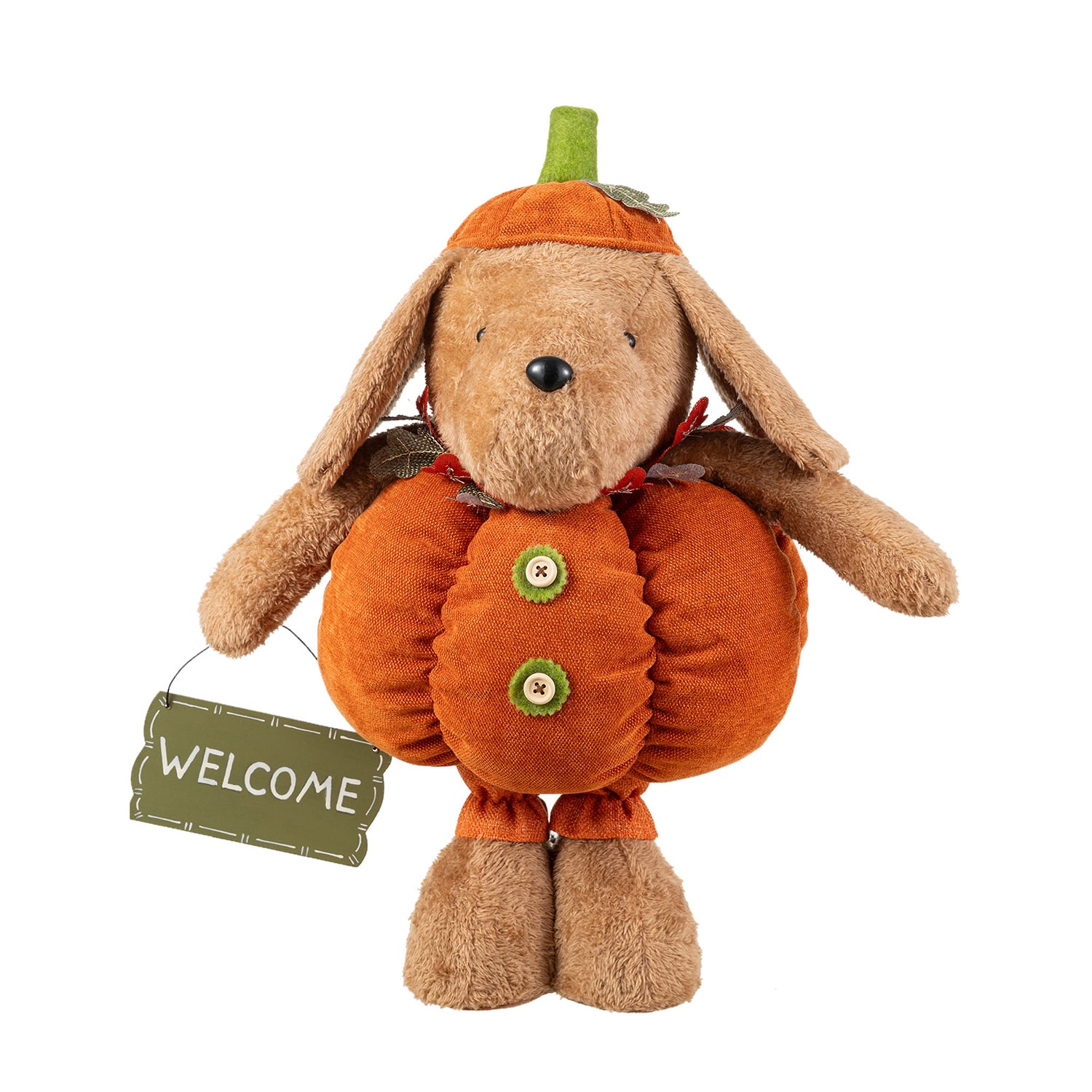 Glitzhome 29" Fabric Pumpkin Dog Thanksgiving Tabletop Decor
