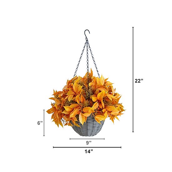 Nearly Natural 22" Foliage Thanksgiving Hanging Basket