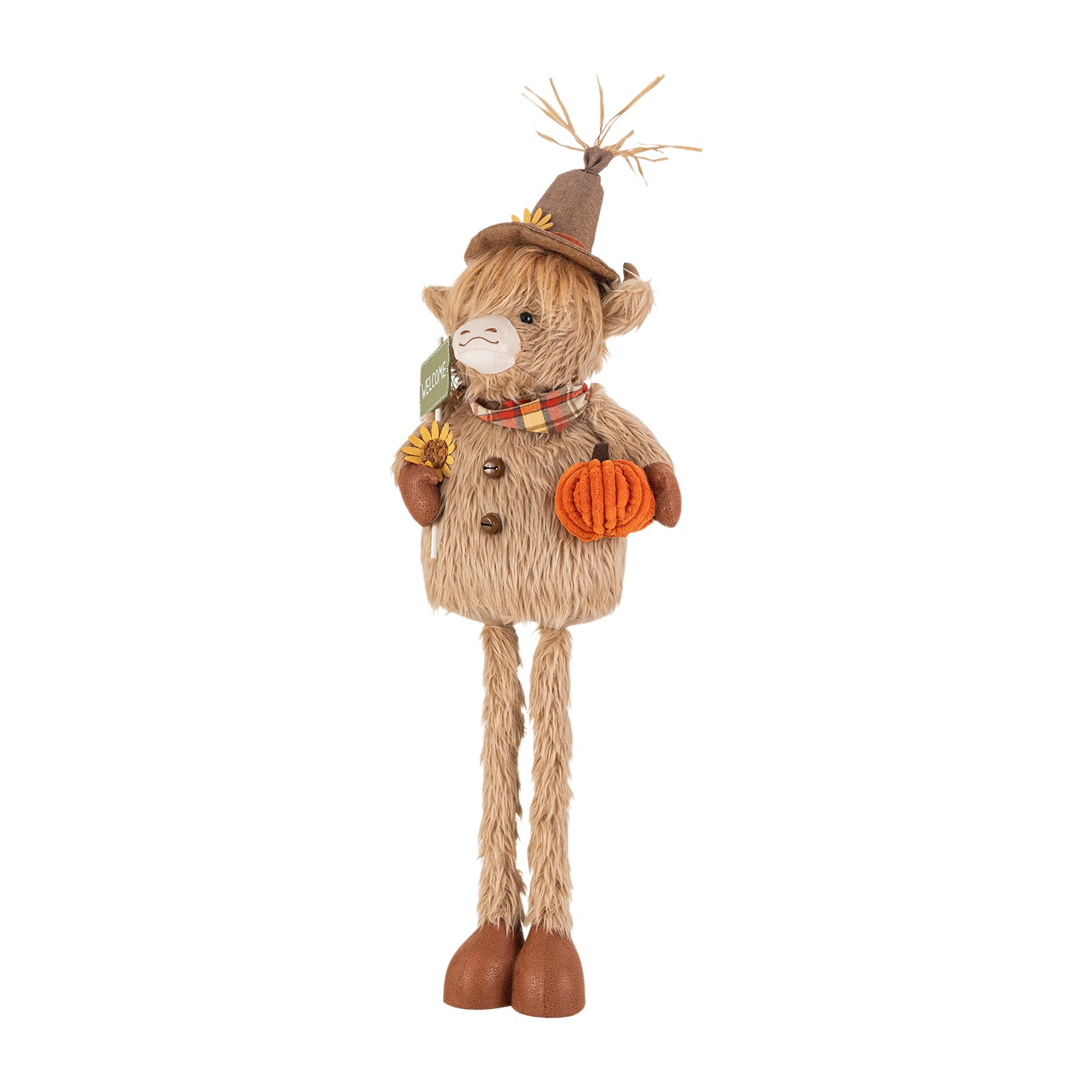 Glitzhome 35" Fabric Highland Cow Thanksgiving Tabletop Decor