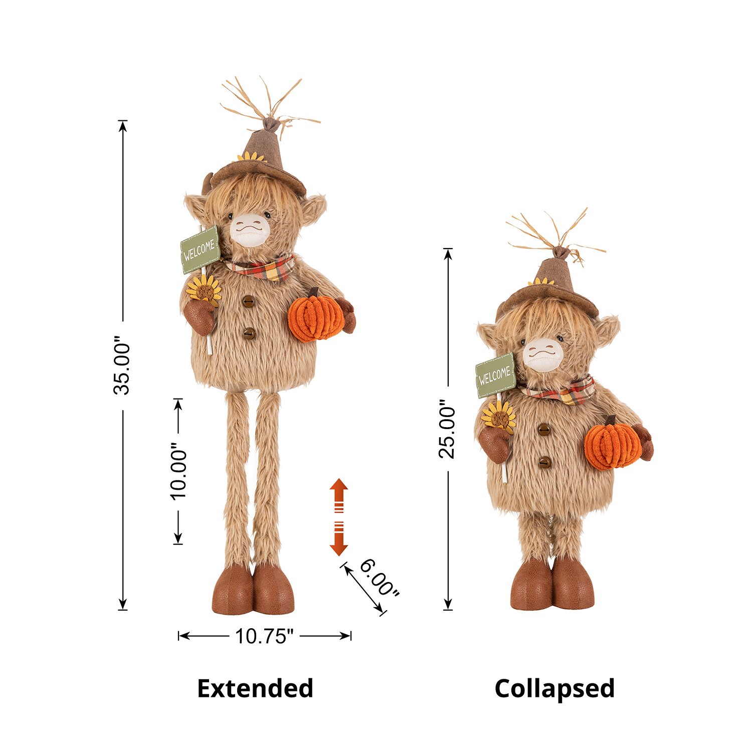 Glitzhome 35" Fabric Highland Cow Thanksgiving Tabletop Decor