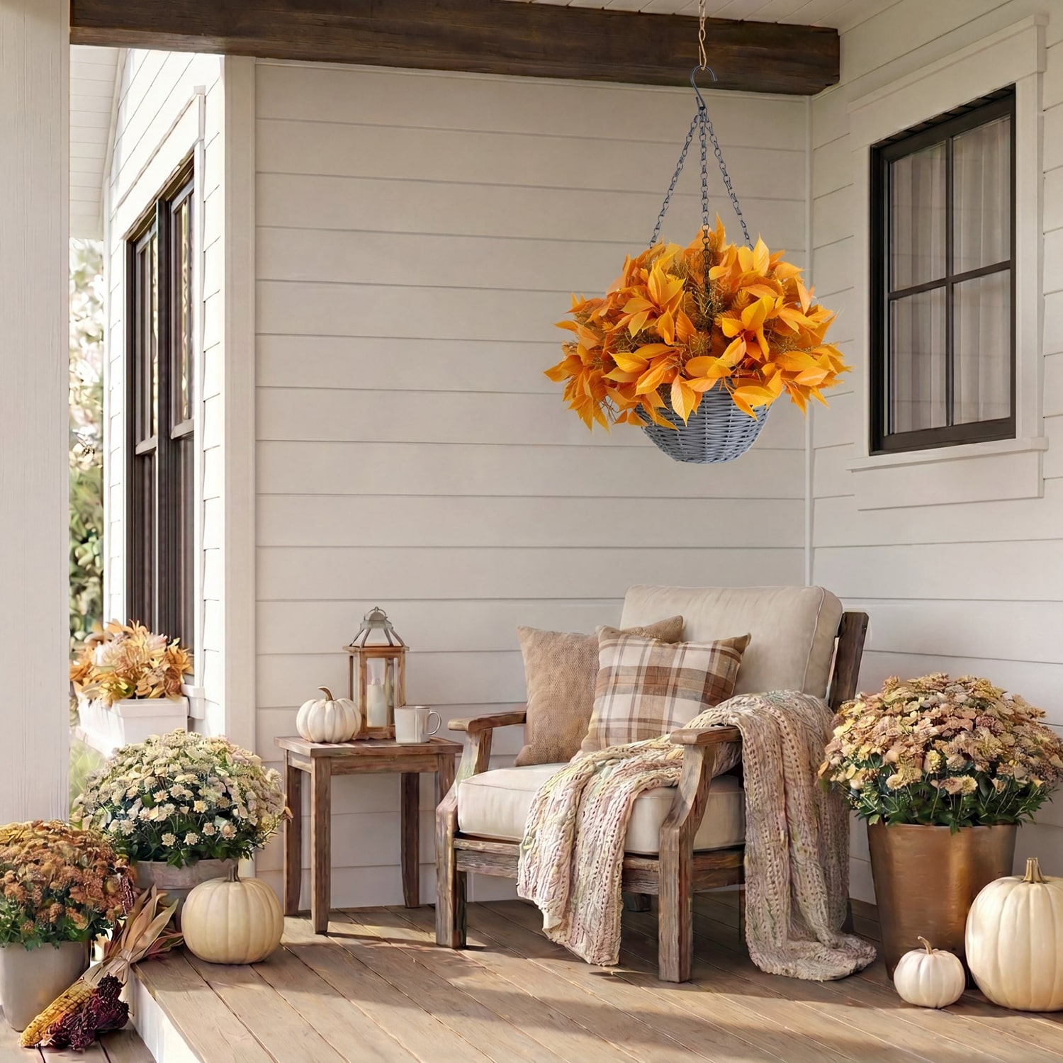 Nearly Natural 22" Foliage Thanksgiving Hanging Basket