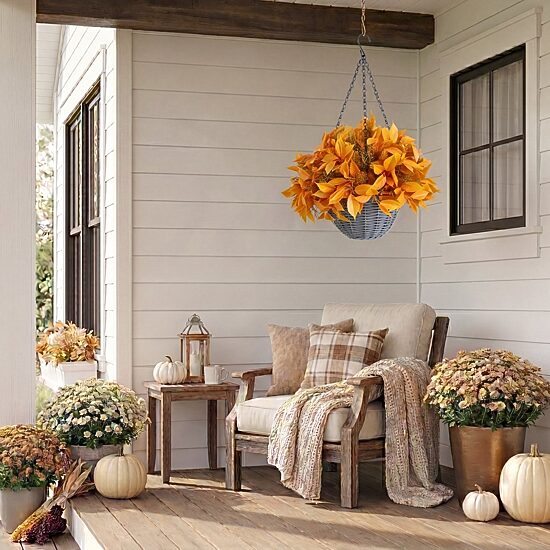 Nearly Natural 22" Foliage Thanksgiving Hanging Basket