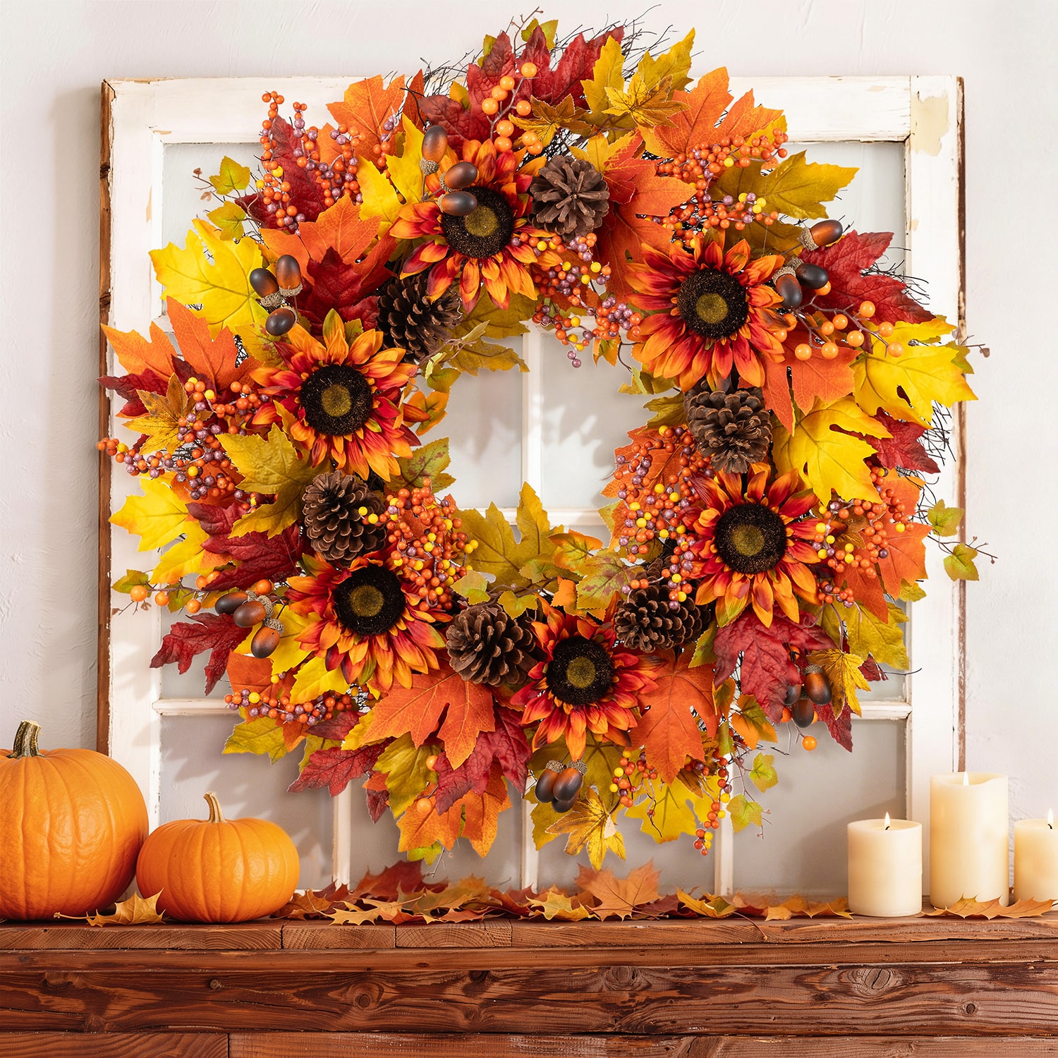 Glitzhome 30" Oversized Sunflower Wreath