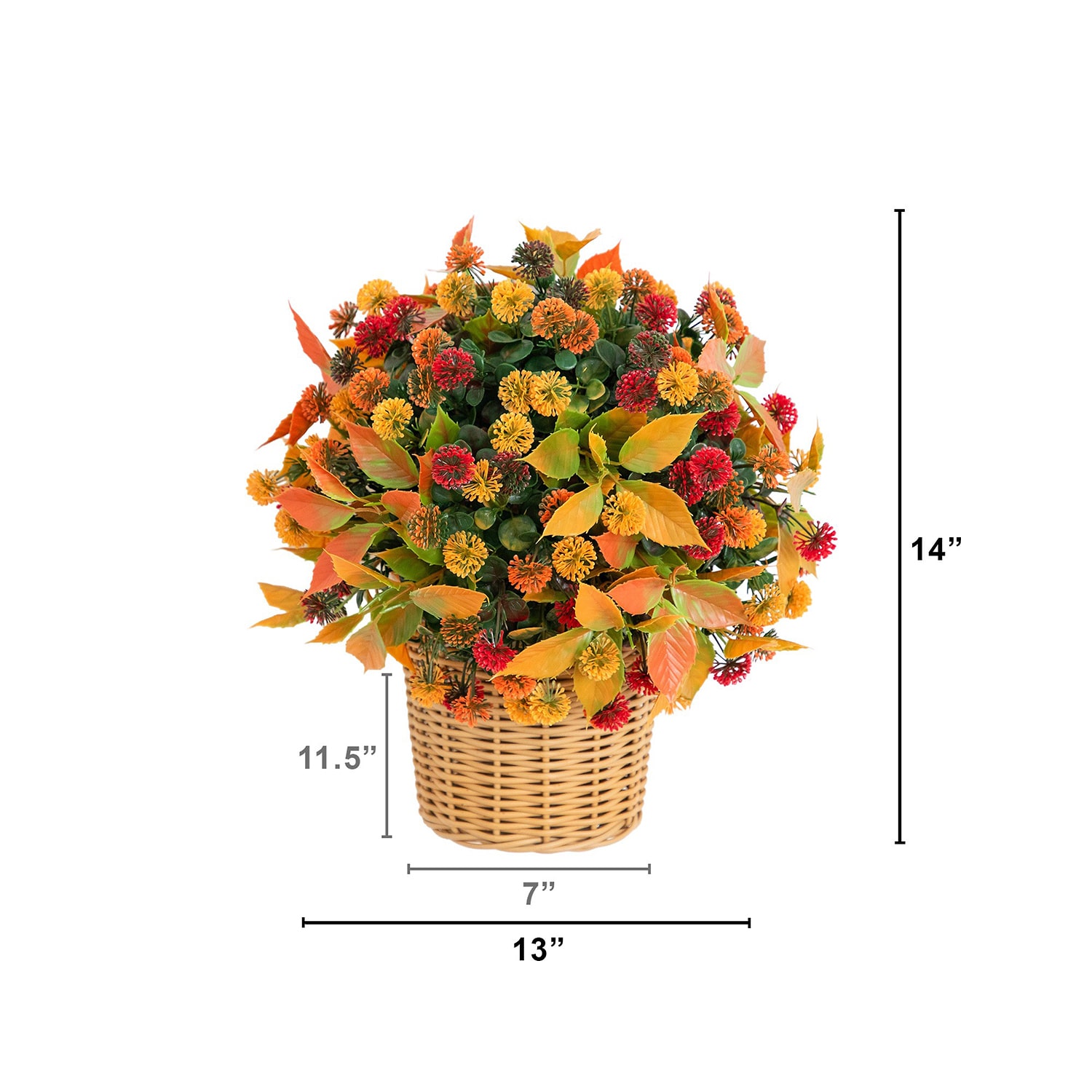 Nearly Natural 14" Mixed Mum Wicker Basket Artificial Plant