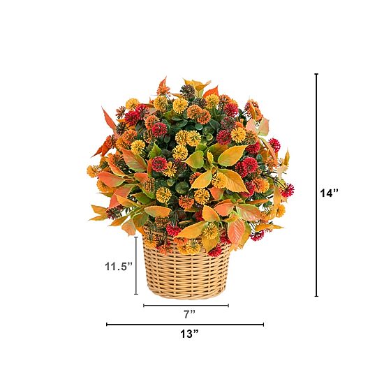 Nearly Natural 14" Mixed Mum Wicker Basket Artificial Plant