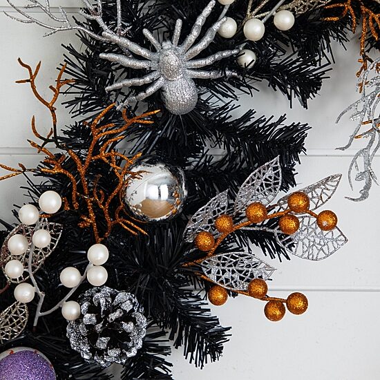 Nearly Natural 6ft Black Skulls Eyeballs Spiders Indoor Garland