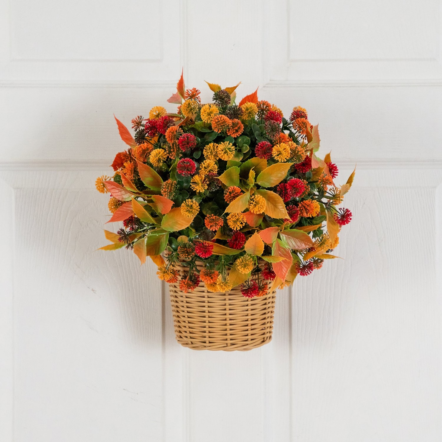 Nearly Natural 14" Mixed Mum Wicker Basket Artificial Plant