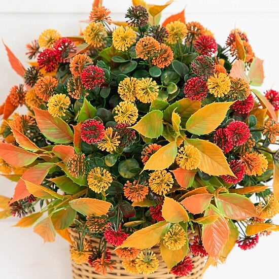 Nearly Natural 14" Mixed Mum Wicker Basket Artificial Plant