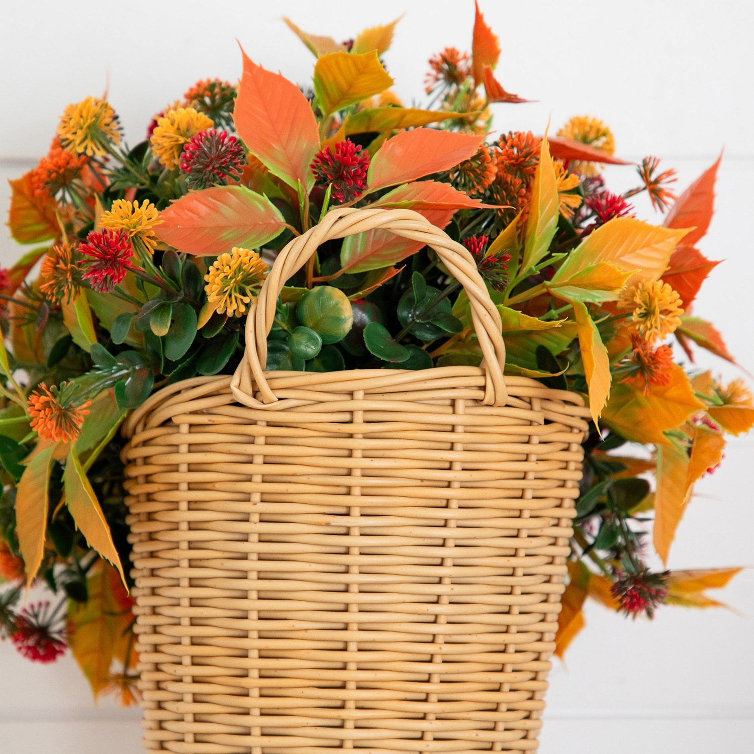 Nearly Natural 14" Mixed Mum Wicker Basket Artificial Plant