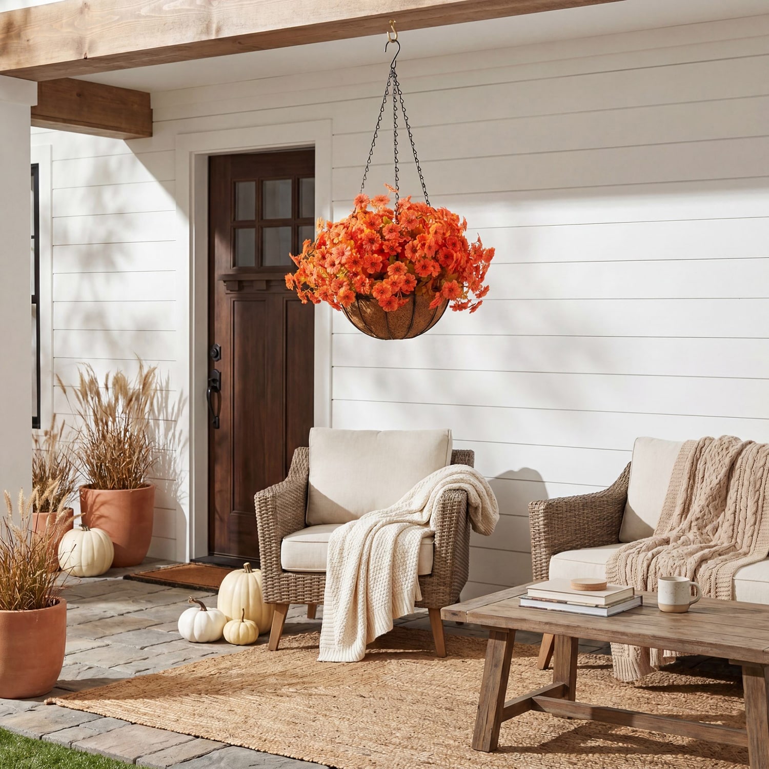 Nearly Natural 26" Daisy Thanksgiving Hanging Basket