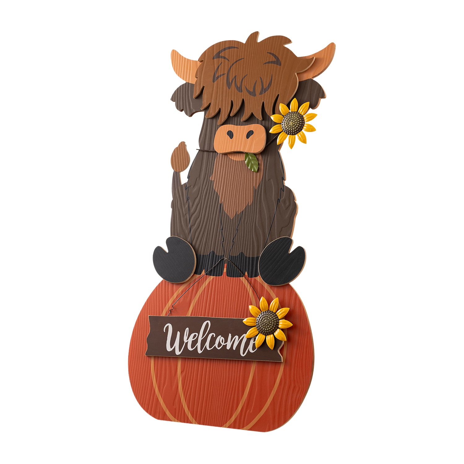 Glitzhome 30" Wood Highland Cow Thanksgiving Porch Sign