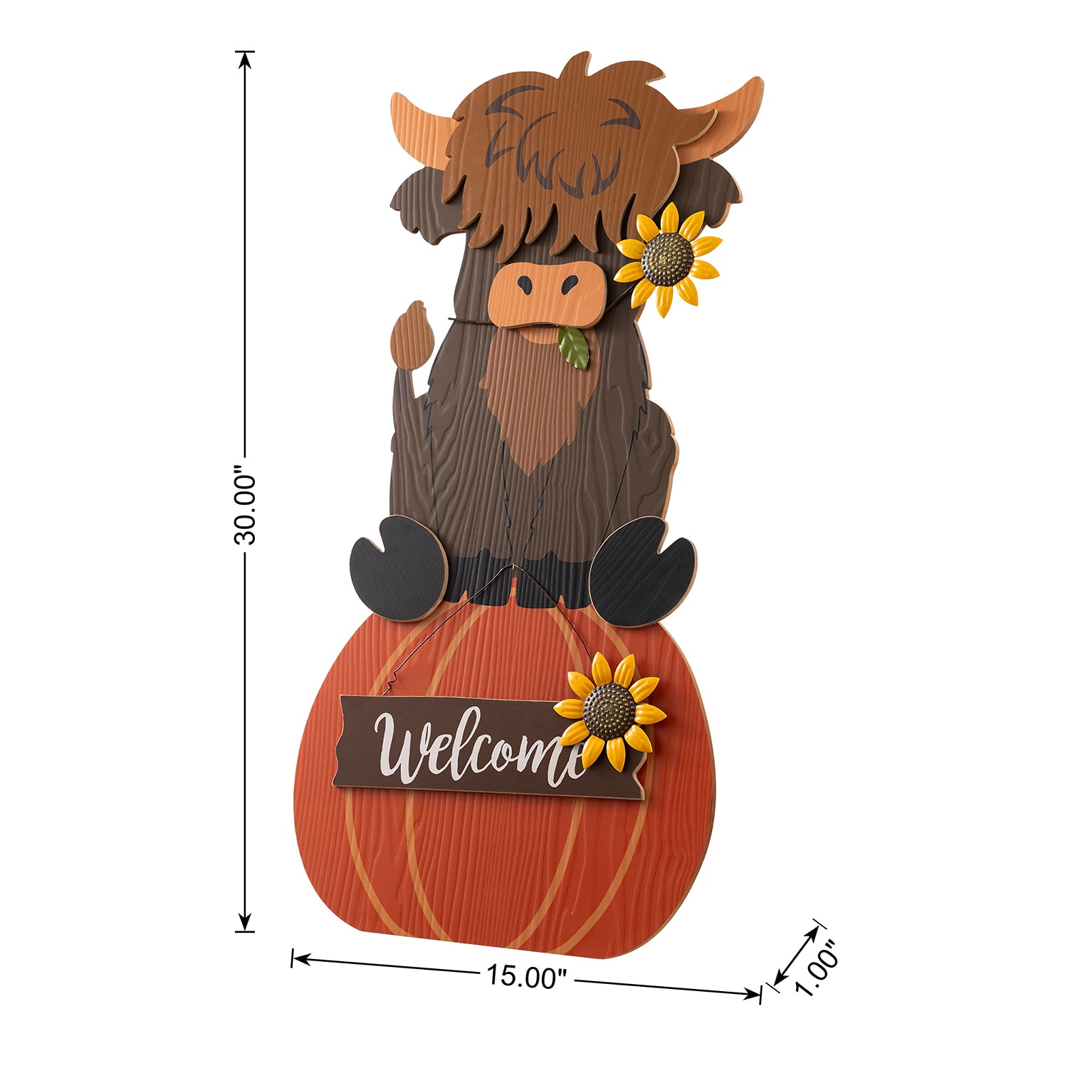 Glitzhome 30" Wood Highland Cow Thanksgiving Porch Sign