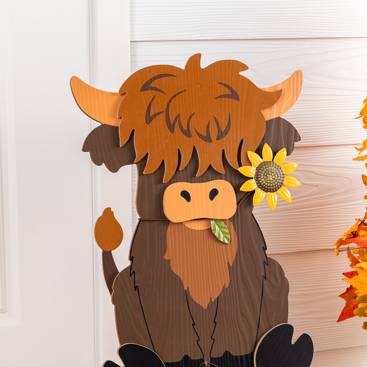 Glitzhome 30" Wood Highland Cow Thanksgiving Porch Sign