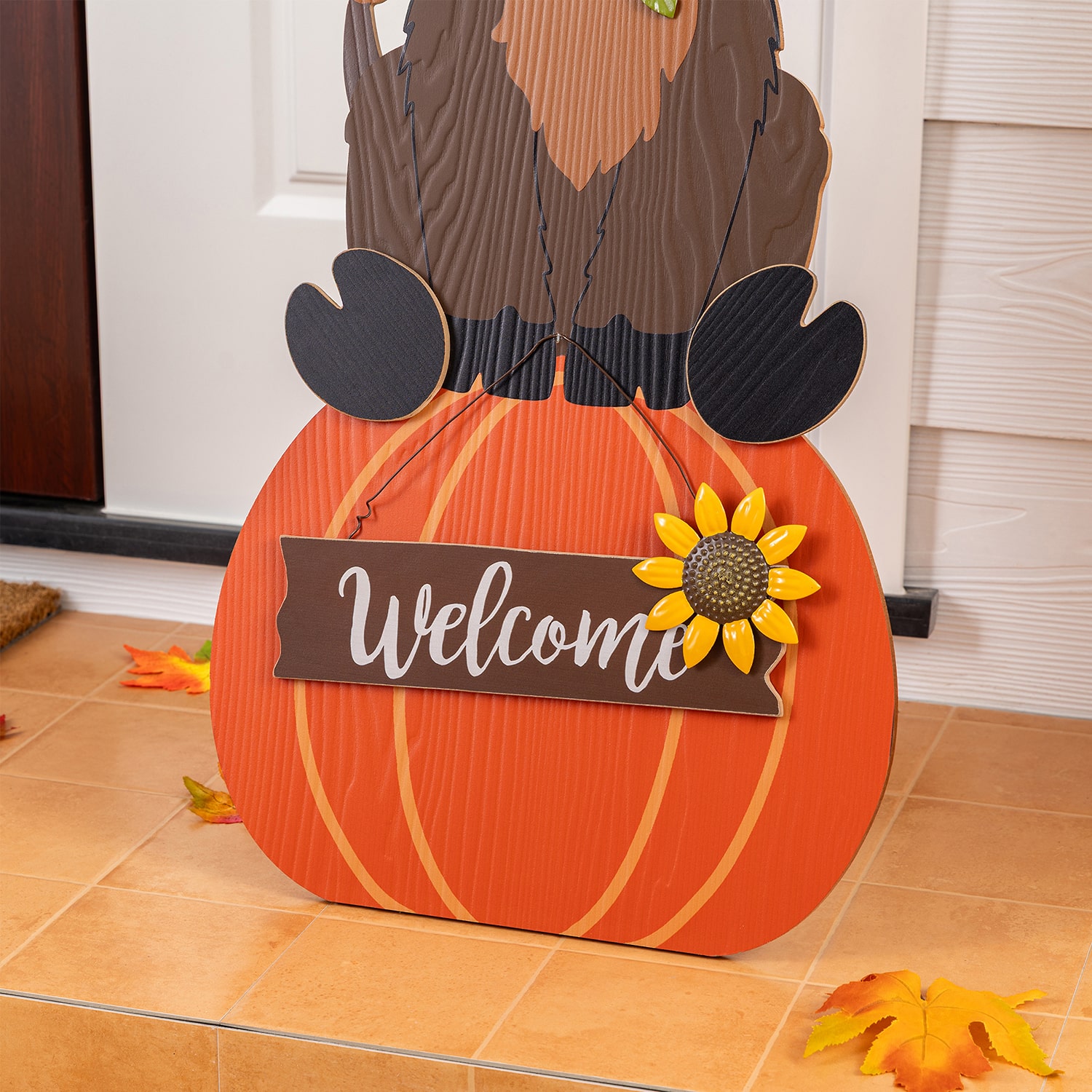 Glitzhome 30" Wood Highland Cow Thanksgiving Porch Sign