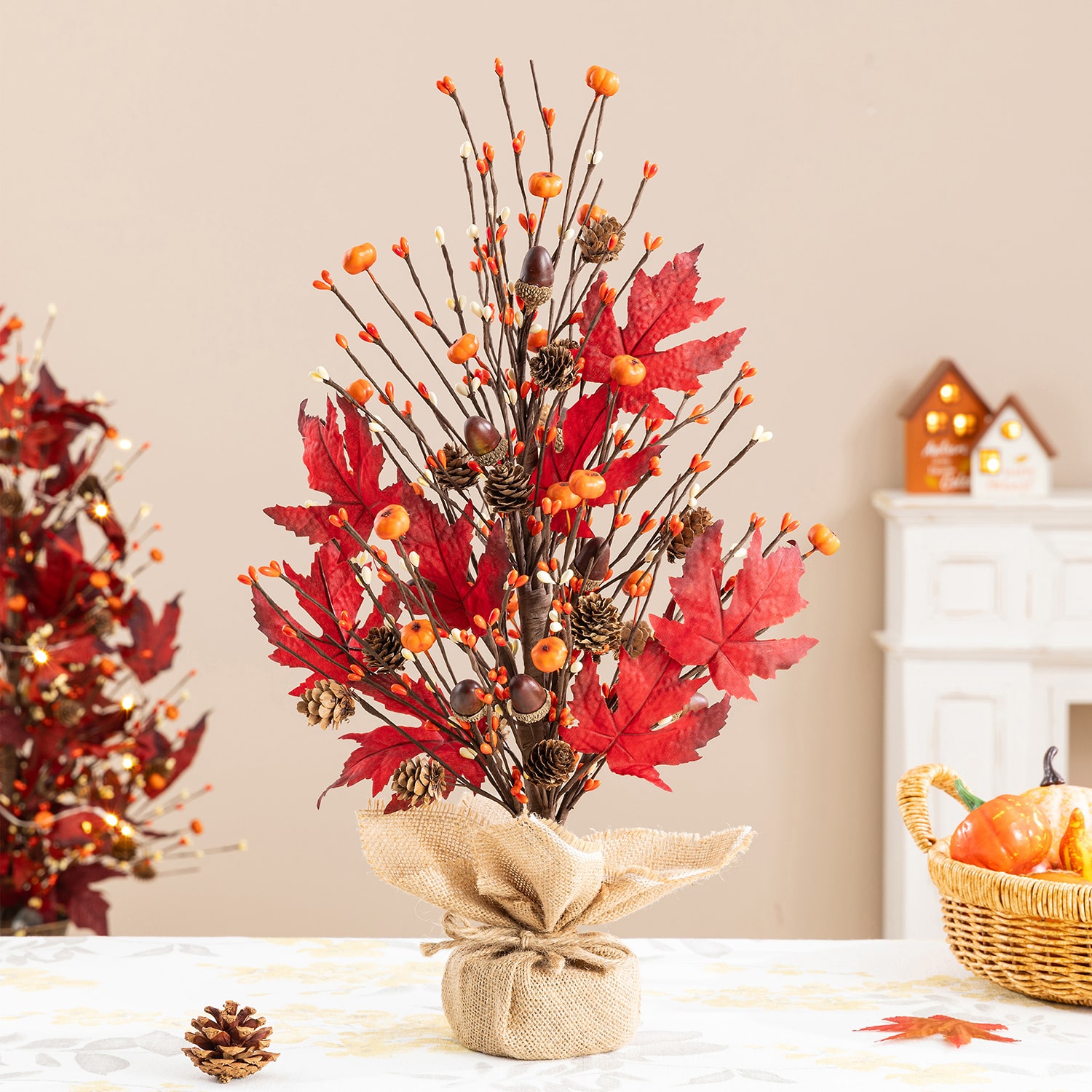 Glitzhome 21" Burgundy Leaves Wreath