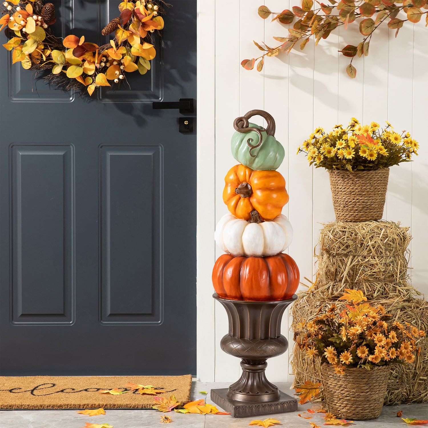 Glitzhome 31" Magnesium Oxide Stacked Pumpkin Thanksgiving Porch Sign
