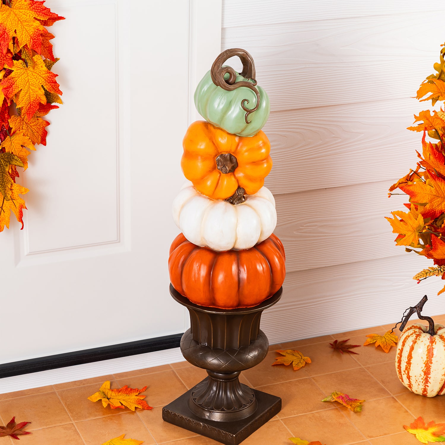 Glitzhome 31" Magnesium Oxide Stacked Pumpkin Thanksgiving Porch Sign