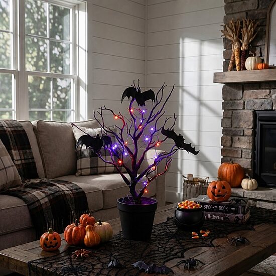 Nearly Natural 16" Black Twig Bats 20 Indoor Artificial Tree