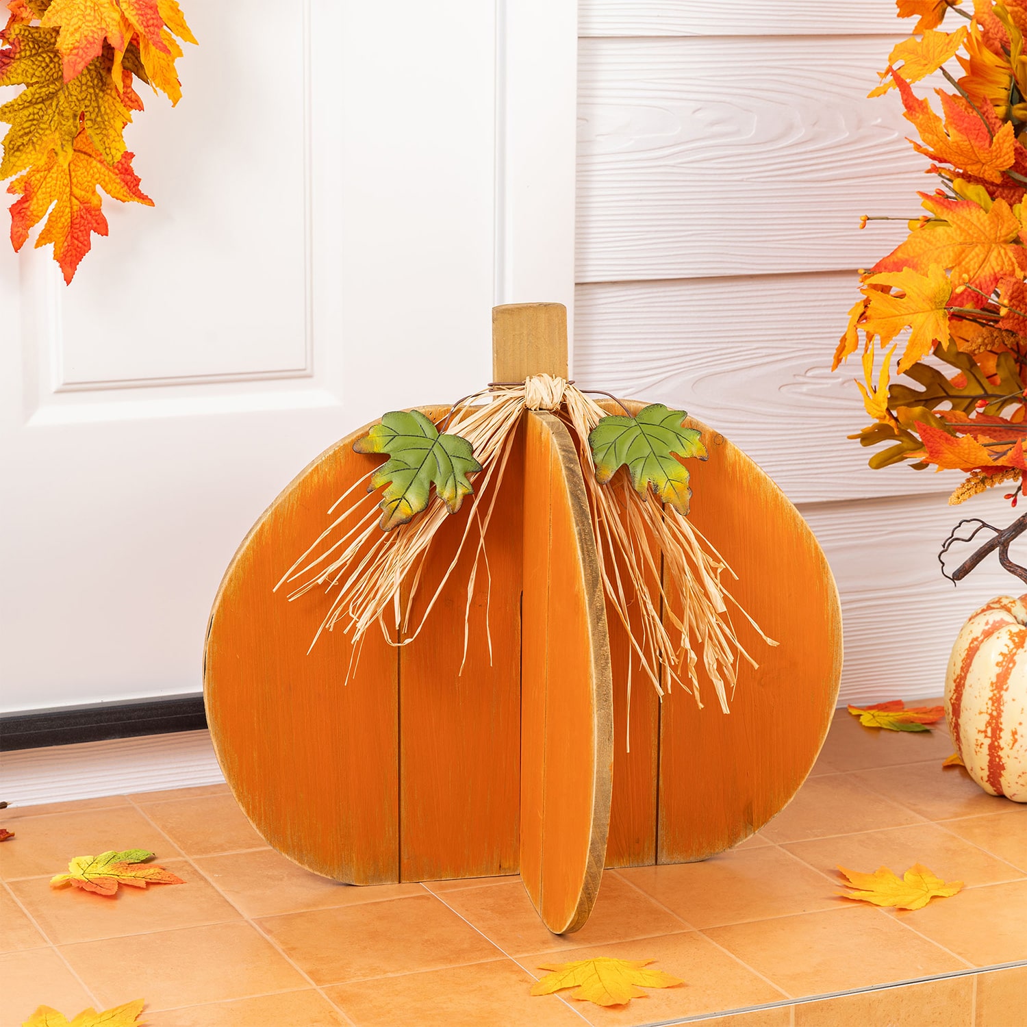 Glitzhome 18" Wood Interlocking Pumpkin Thanksgiving Porch Sign