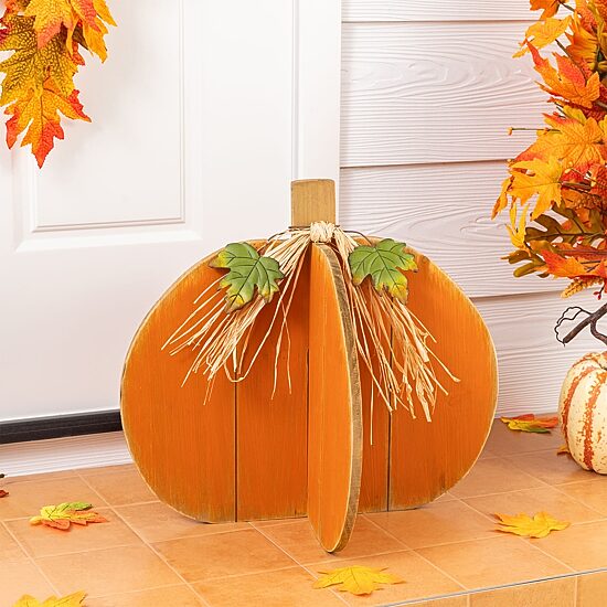 Glitzhome 18" Wood Interlocking Pumpkin Porch Sign