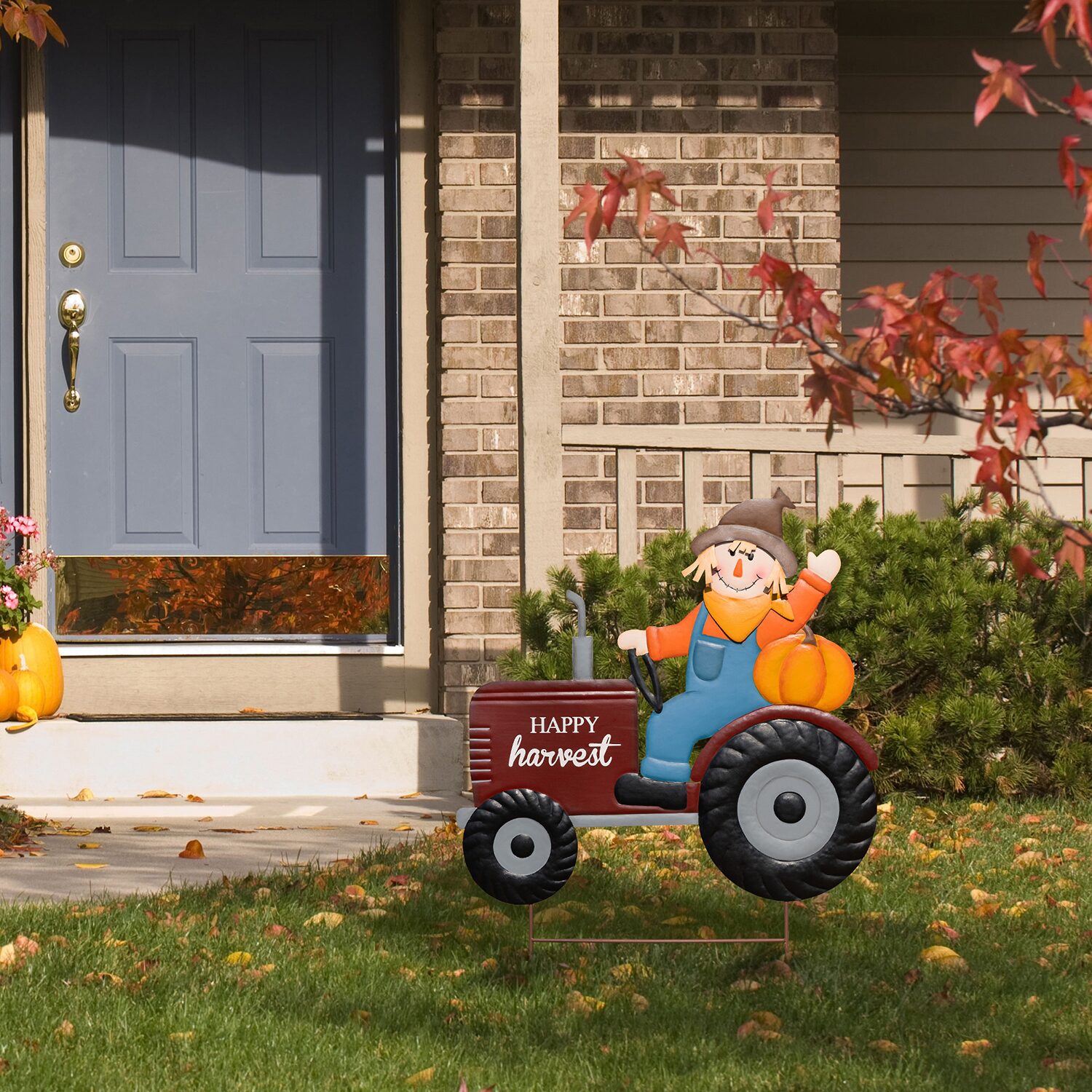 Glitzhome 30" Metal Tractor And Scarecrow Thanksgiving Yard Art