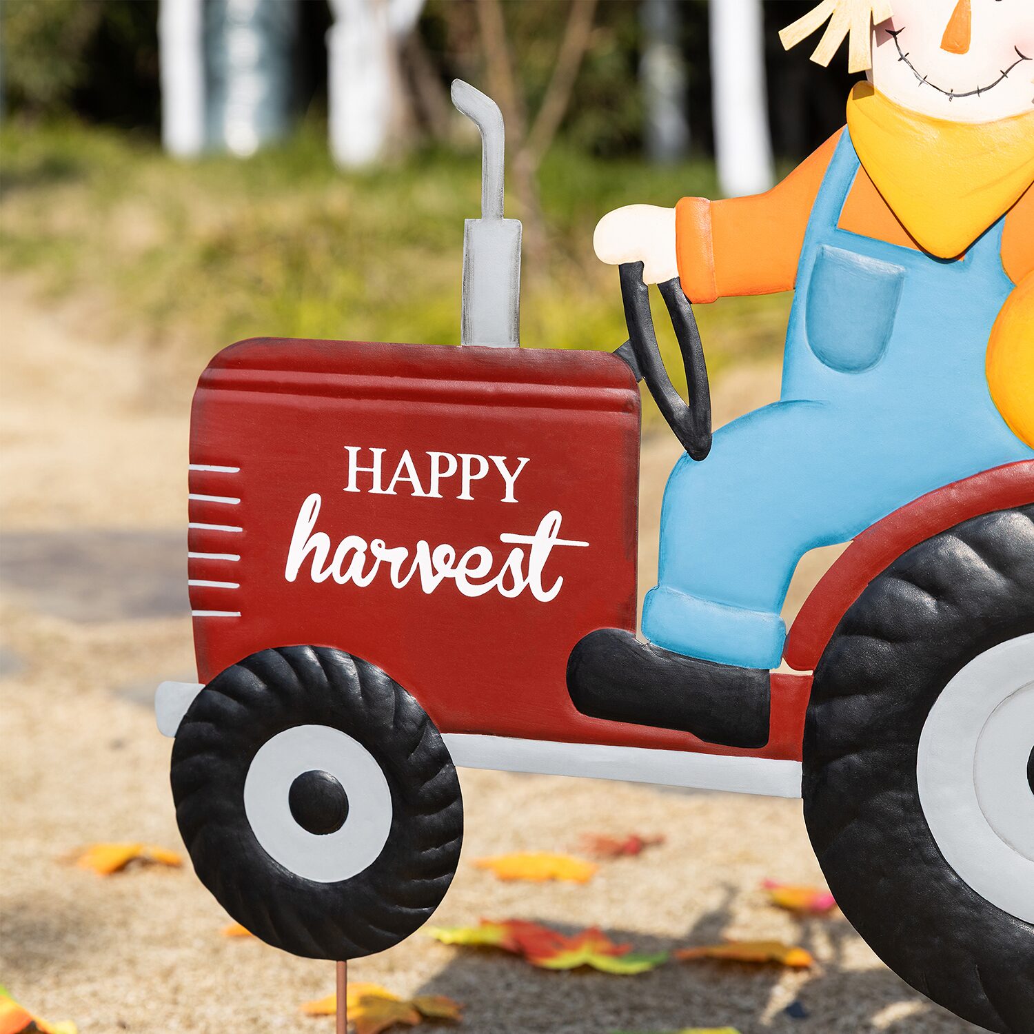 Glitzhome 30" Metal Tractor And Scarecrow Thanksgiving Yard Art