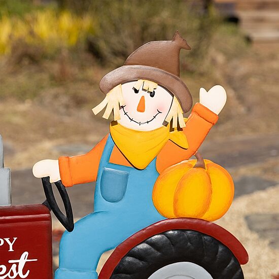 Glitzhome 30" Metal Tractor And Scarecrow Thanksgiving Yard Art