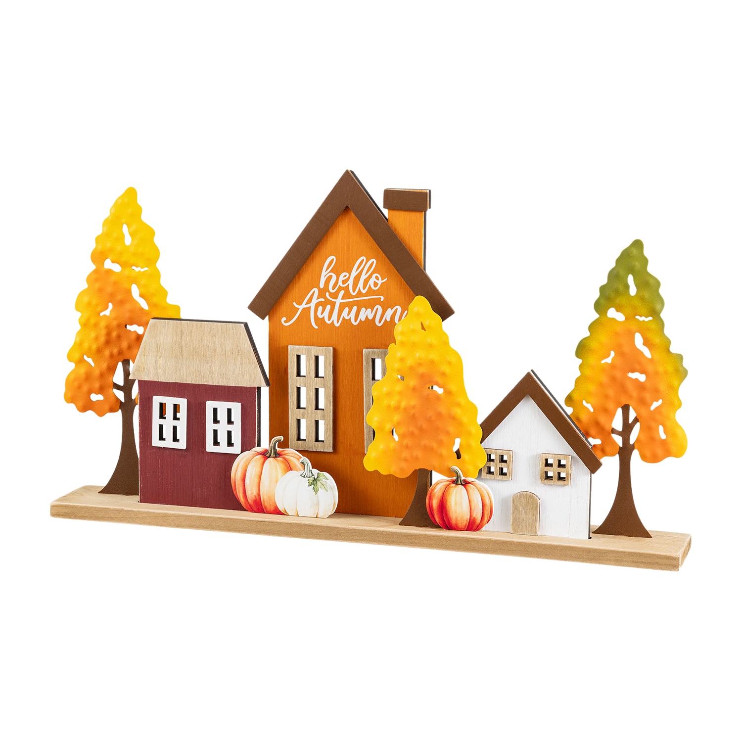 Glitzhome 18" Metal And Wood Village Thanksgiving Tabletop Decor