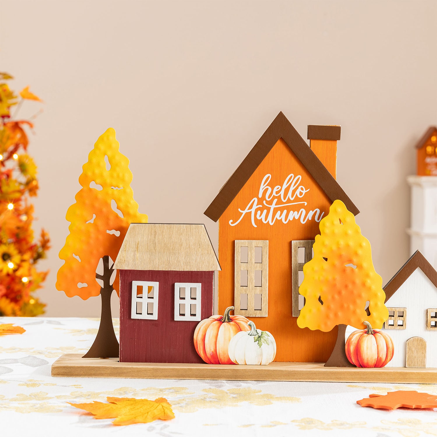 Glitzhome 18" Metal And Wood Village Thanksgiving Tabletop Decor