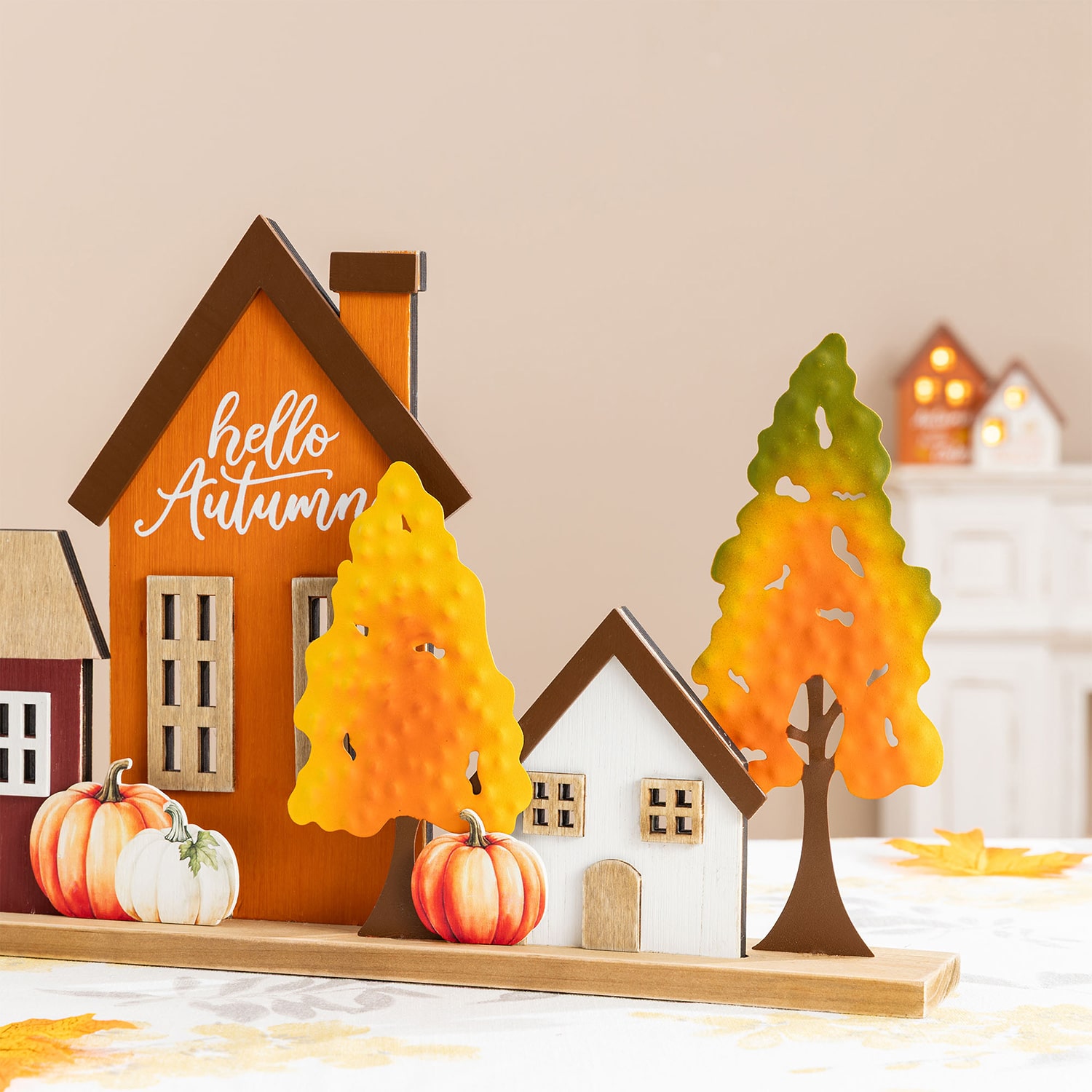 Glitzhome 18" Metal And Wood Village Thanksgiving Tabletop Decor