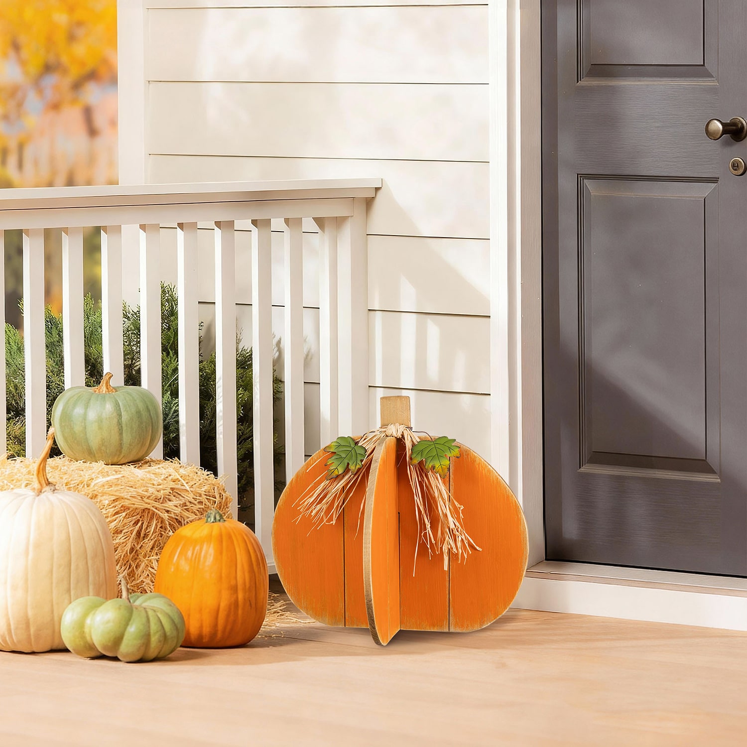 Glitzhome 18" Wood Interlocking Pumpkin Thanksgiving Porch Sign