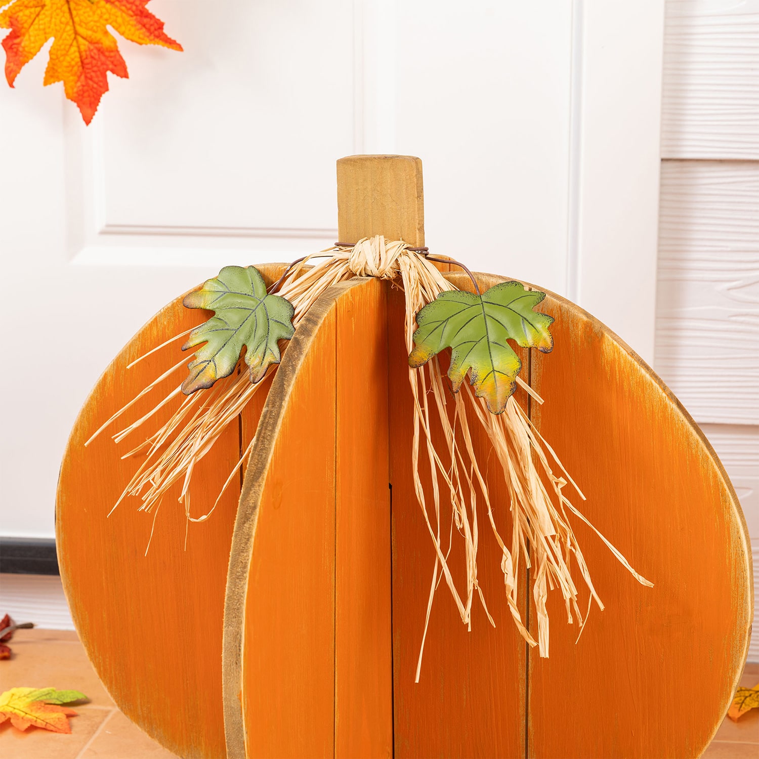 Glitzhome 18" Wood Interlocking Pumpkin Thanksgiving Porch Sign