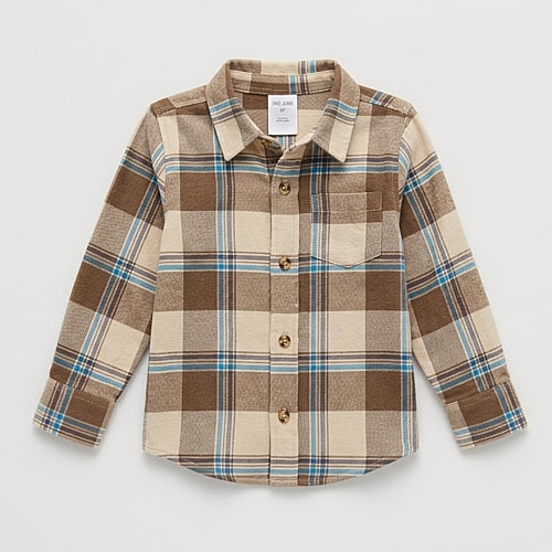 Okie Dokie Toddler & Little Boys Long Sleeve Regular Fit Flannel Shirt, 5t, Beige