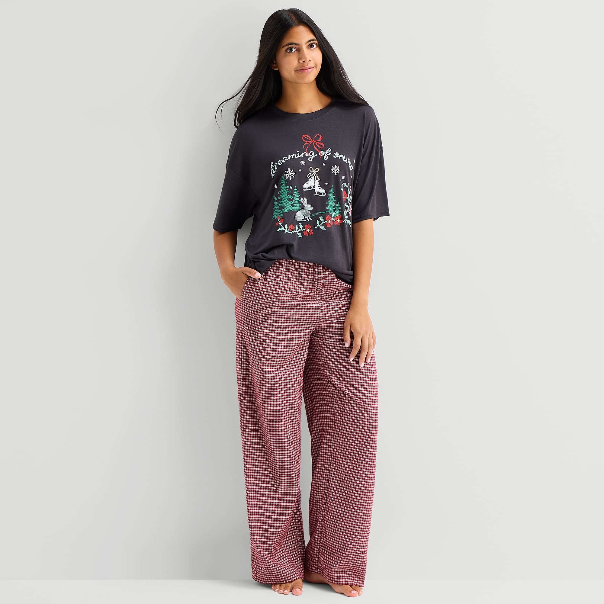 Arizona Body Womens Boat Neck Short Sleeve Juniors Pajama Top
