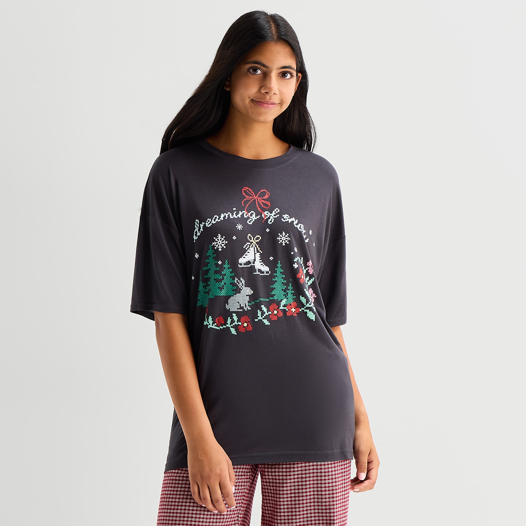 Arizona Body Womens Boat Neck Short Sleeve Juniors Pajama Top