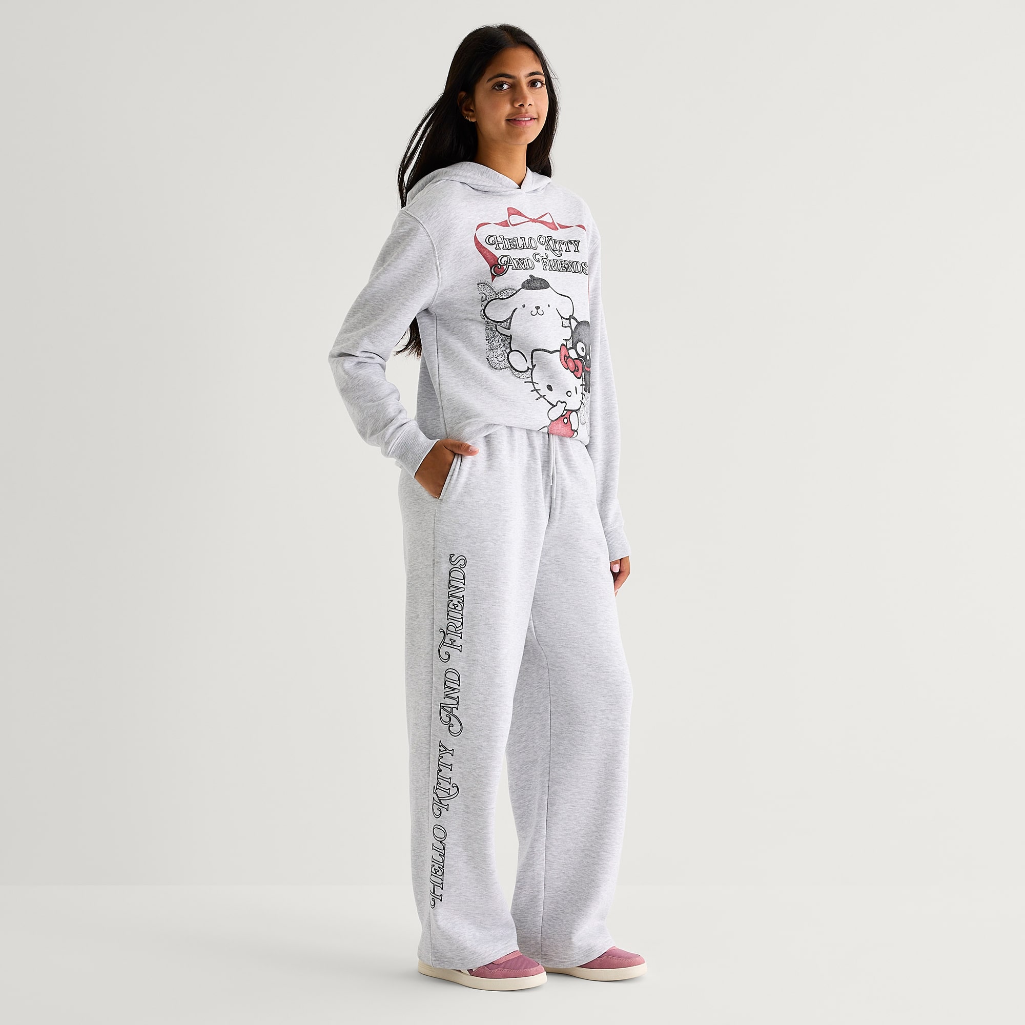 Womens Juniors Wide Leg High Rise Hello Kitty Sweatpant