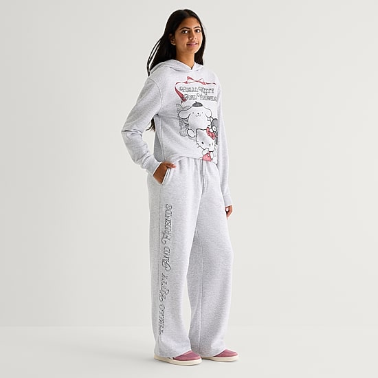 Womens Juniors Wide Leg High Rise Hello Kitty Sweatpant