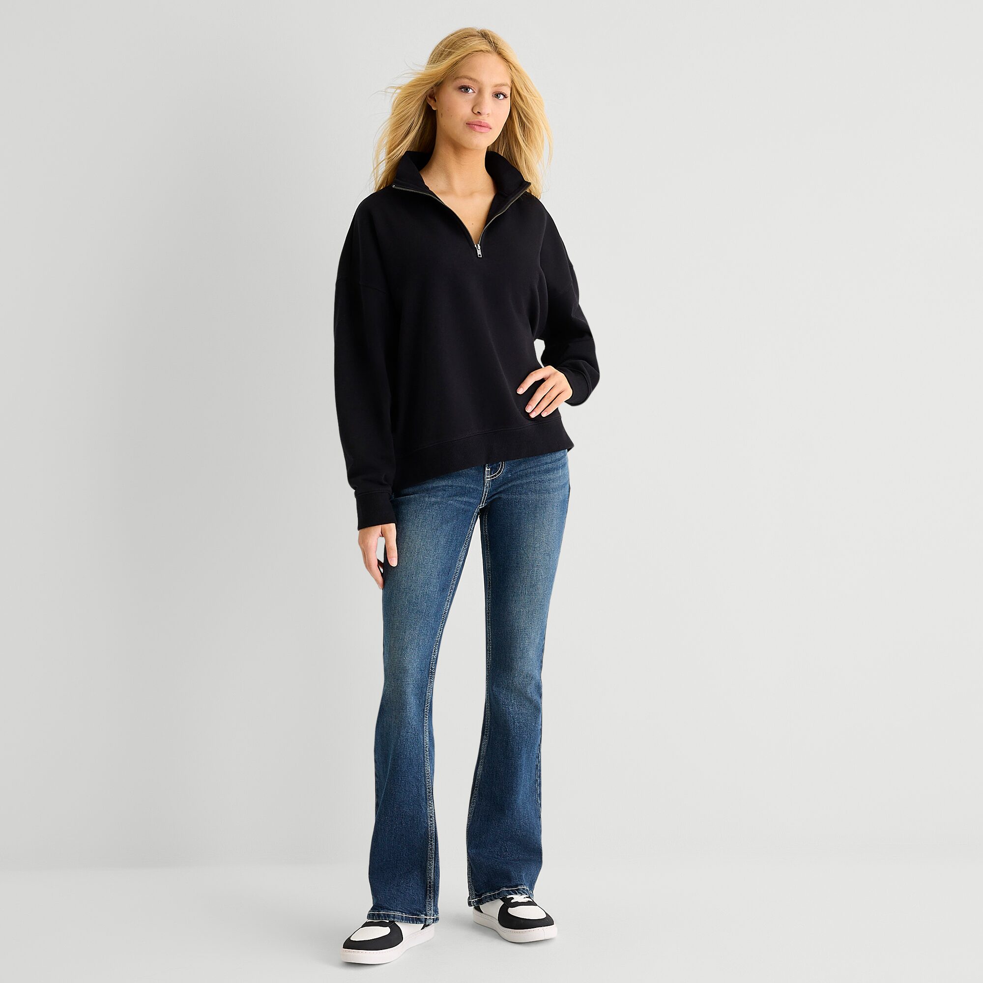Arizona Womens Juniors Mock Neck Long Sleeve Sweatshirt